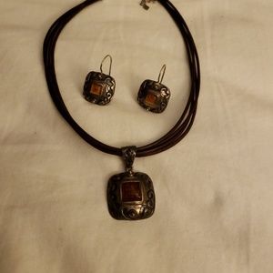 SILPADA Sterling & LeatherNecklace and earring set